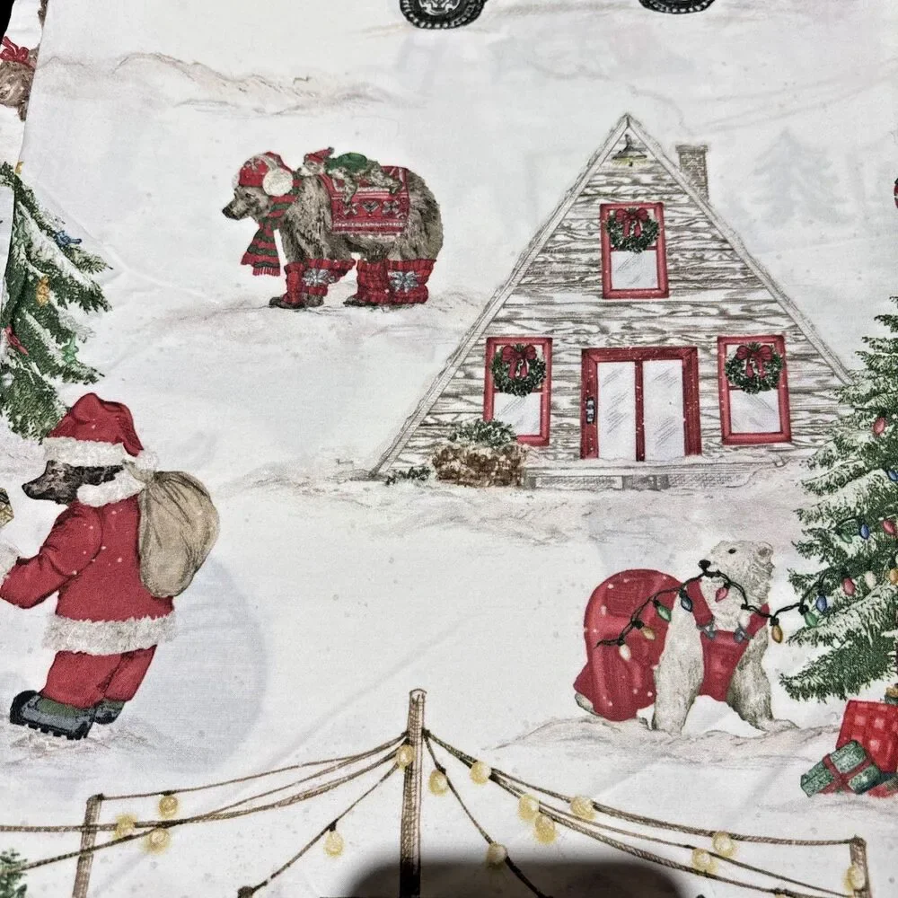 Pottery Barn Beary Christmas King Set Organic Cotton Holiday Bears Trees Retired